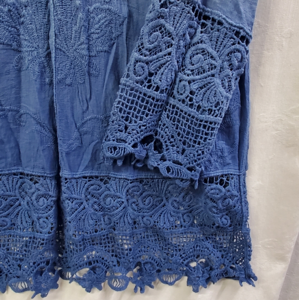 Chico's NWT Women's Blue Ombre Lace Trim Embroidered Boho Pullover Tunic Large - Picture 8 of 10